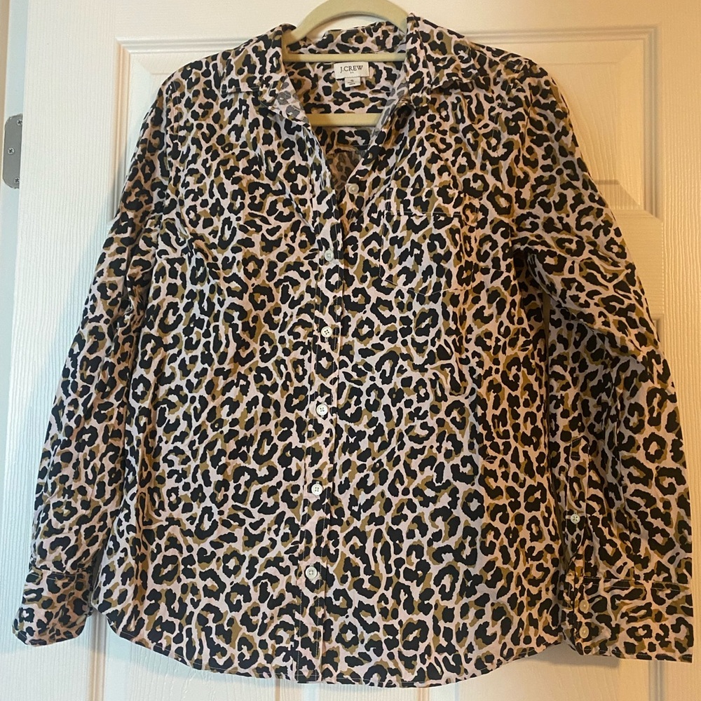 J. Crew Leopard Print Button Down Shirt, Size Small
